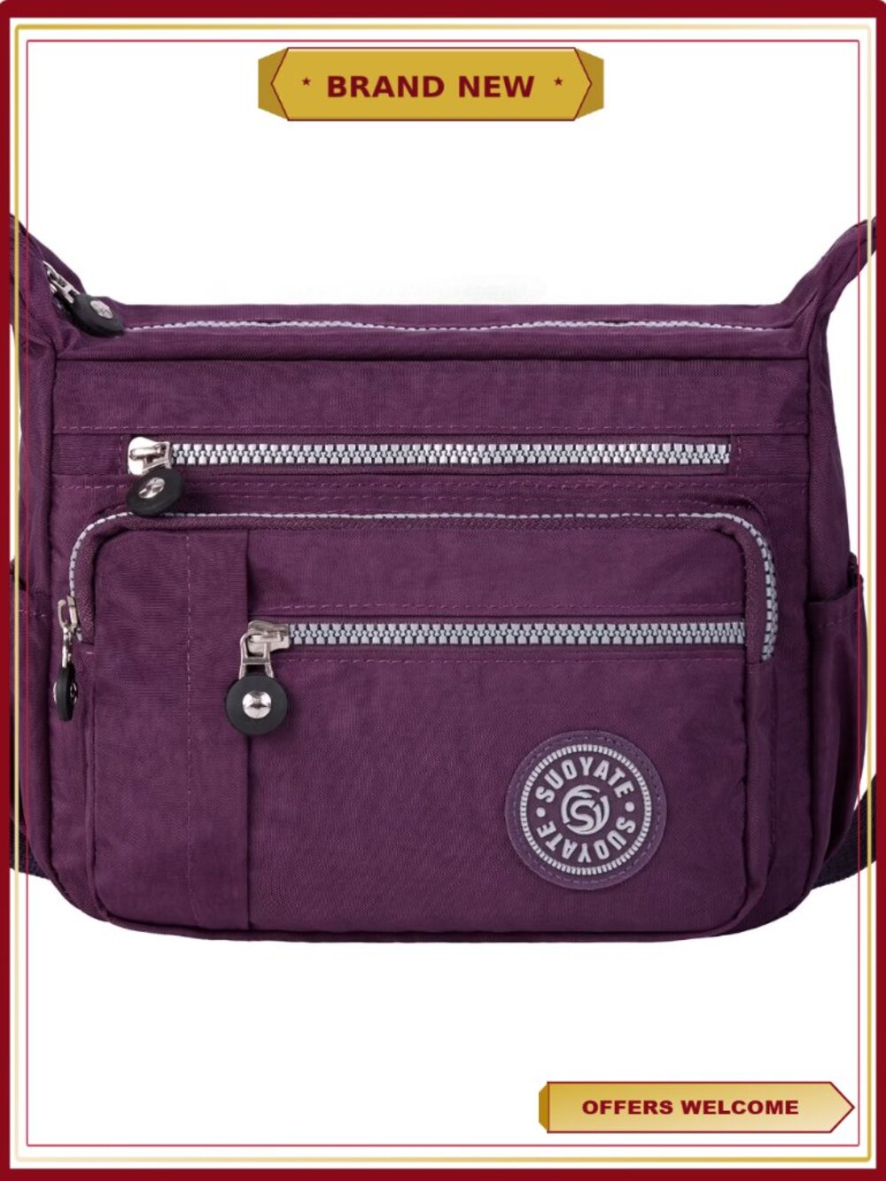 Fashionable Crossbody Shoulder Bag Multiple Pockets Casual Handbag Nylon